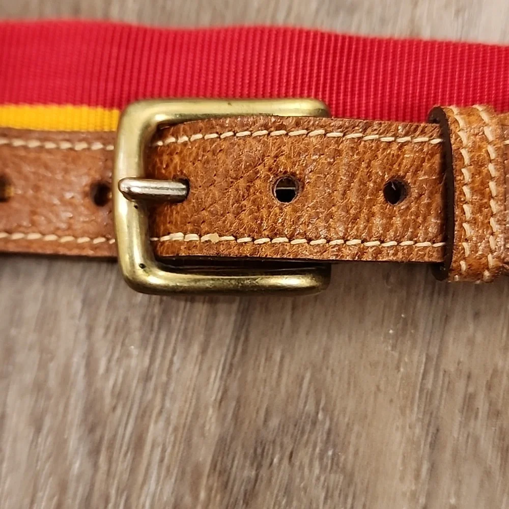 Trafalgar Ribbon Belt Adjustable Red & Gold w/Leather Accent size Medium